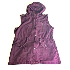 Zenana Outfitters Womens  XL Hooded Vest  Cotton Utility Full Zipper Purple